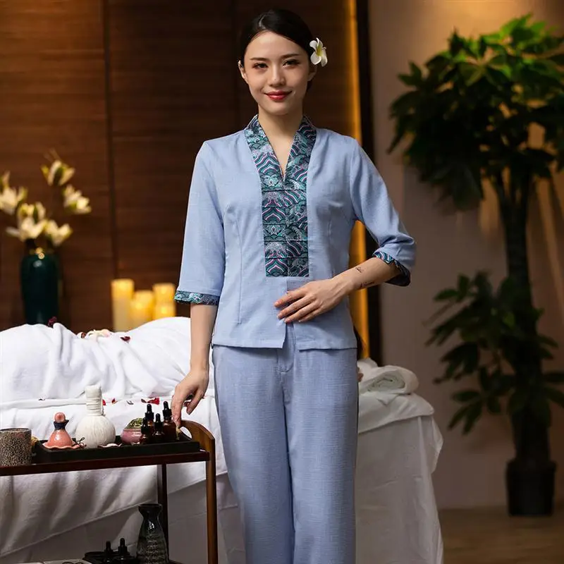 

Chinese Style Simplicity Female Beautician Working Clothes 2023 New Spa Club Elegant Temperament Technician Uniform Set