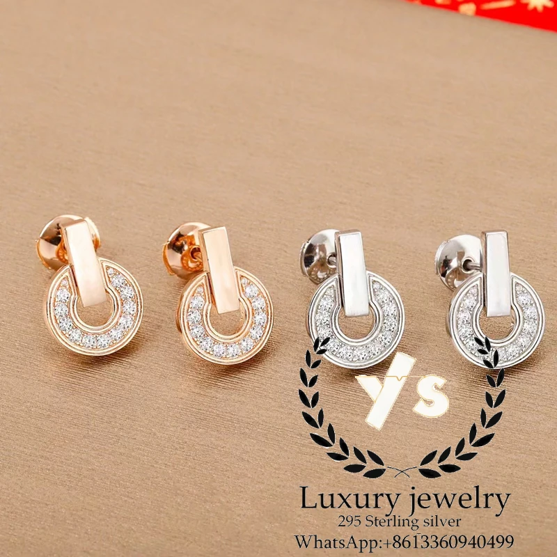 

Hot selling 925 sterling silver inlaid zircon round coin shaped earrings, classic fashion jewelry, banquet luxury brand gifts