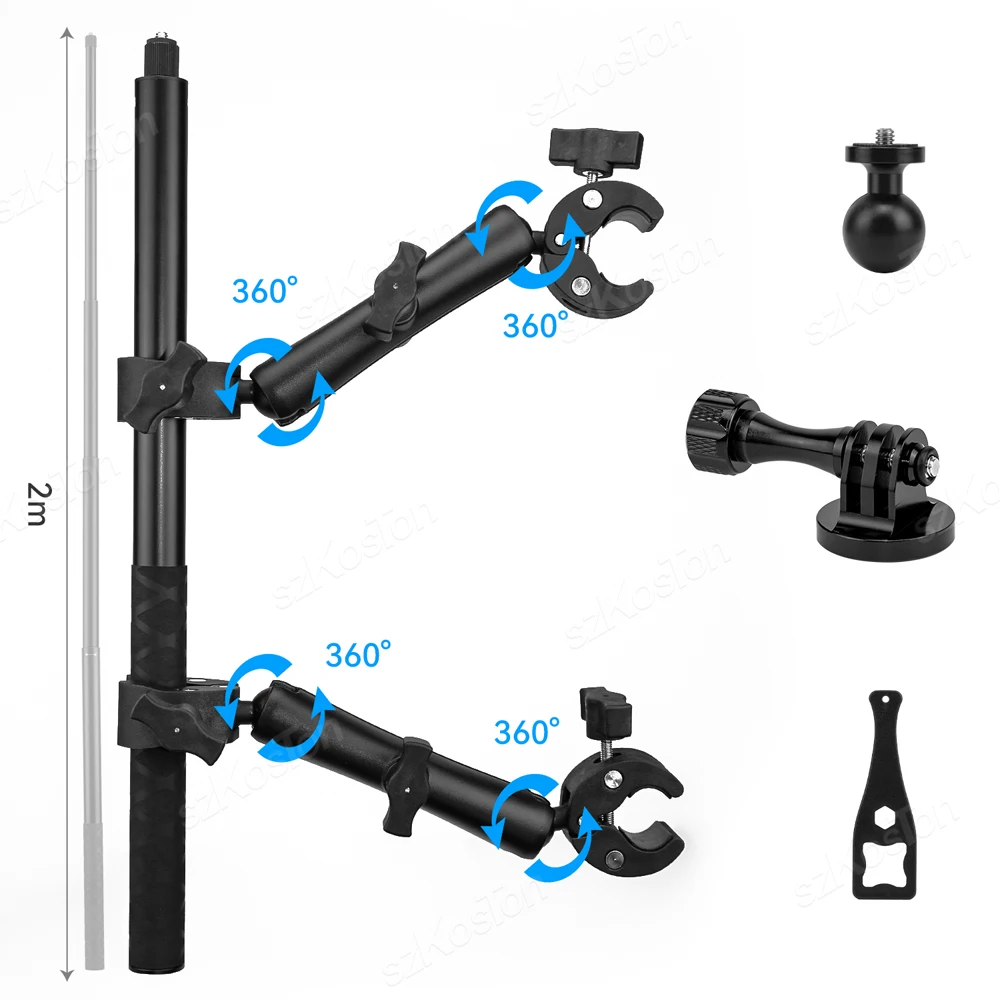 Super Kamera Clamp Mount Doppel Buchse Arm Kugelkopf Adapter GoPro 13 12 11 10 9 DJI Action 4 5 Insta360 X5 X4 Kamera Monitor – Detail 10