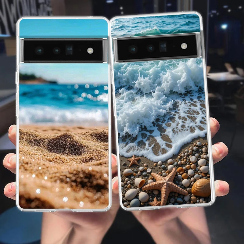 Seaside Scenery Wave Beach Pattern Clear Phone Case
