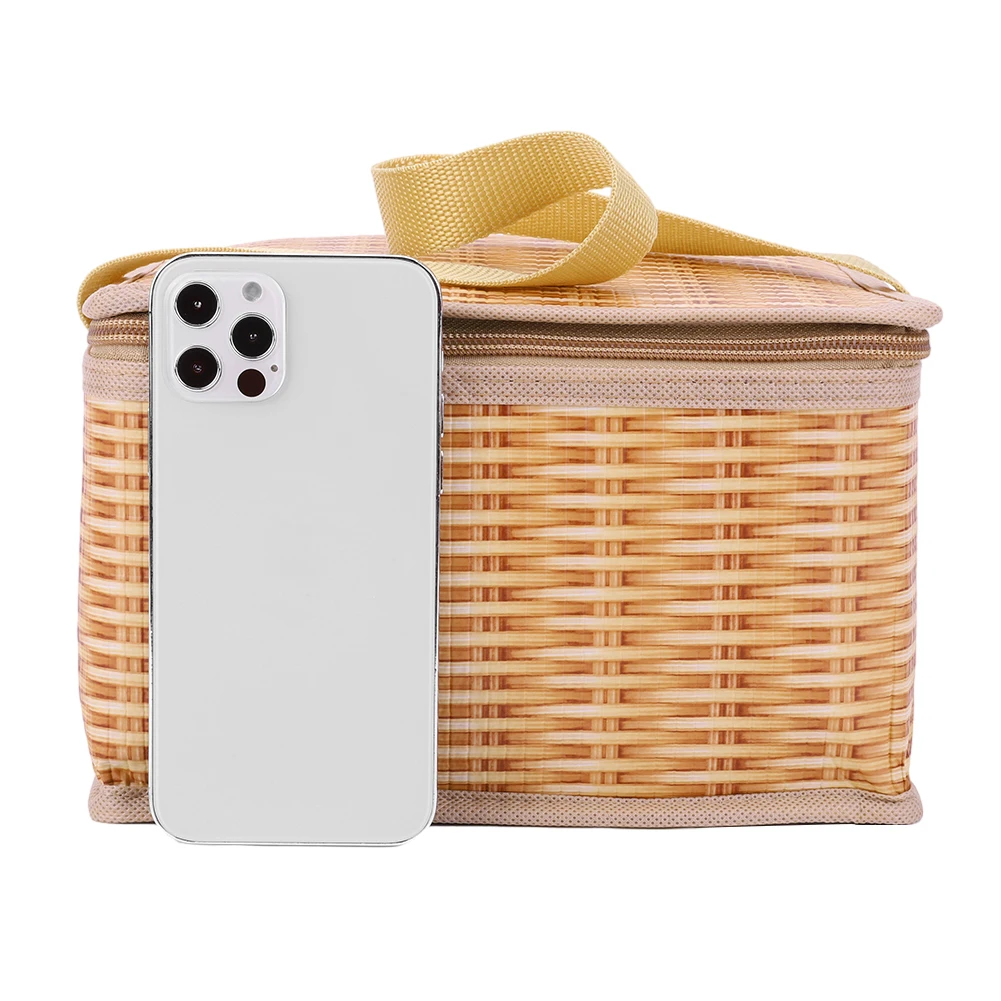 Outdoor Wicker Rattan Picnic Bag Waterproof Tableware Camping Picnic Baskets
