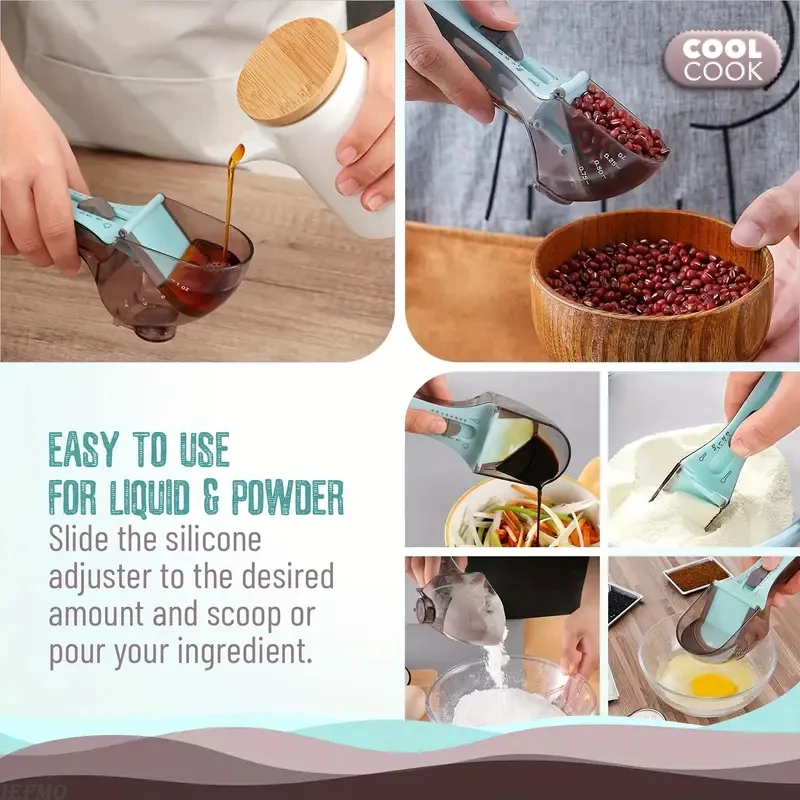 1Pc Adjustable Plastic Measuring Cup And Measuring Spoon with Handle Dry and Liquid Kitchen Tool kitchen measuring spoons,measuring spoon set,measuring cup and spoon set,plastic measuring cup