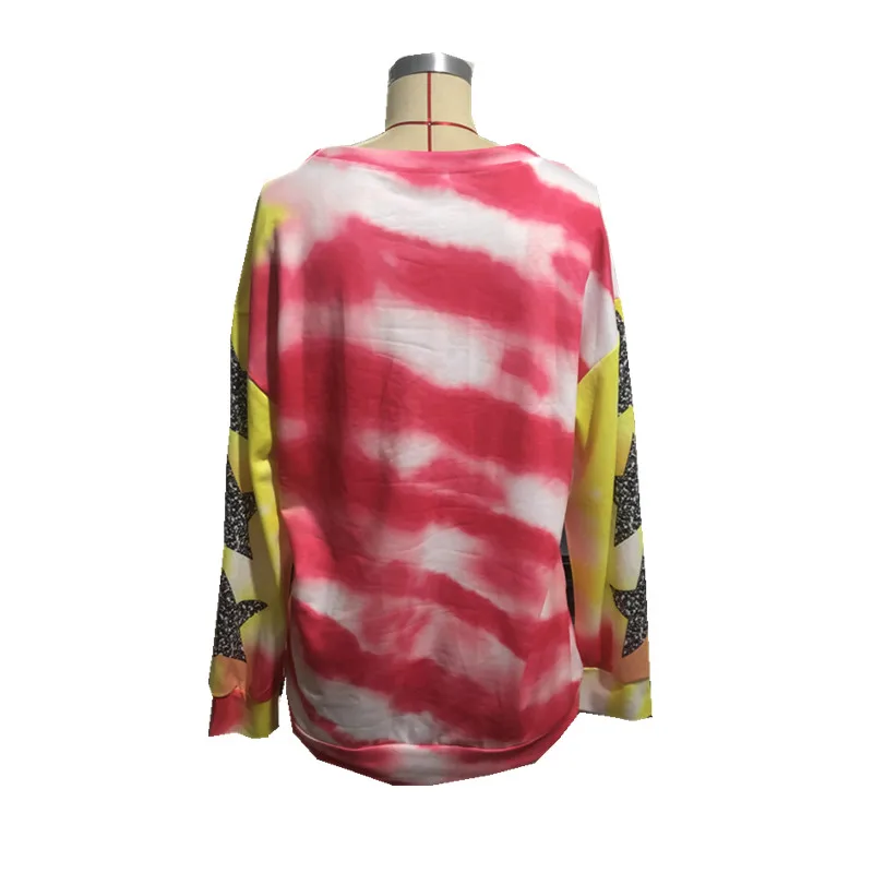 2023 New Women Casual Tie Dye Printing Crewneck Harajuku Sweatshirt Loose Streetwear Y2k Long Sleeve Hoodies Plus Size Clothing