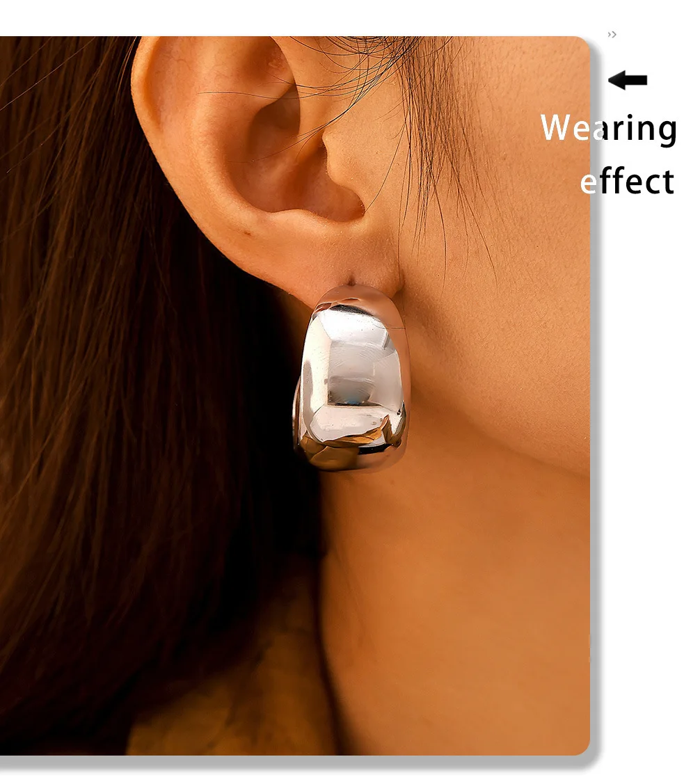 Helle Edelstahl-Ohrringe für Damen, wasserdicht, 18 Karat vergoldet, C-Form, OL, luxuriöser, klobiger Ohrstecker, Schmuck, Geschenk – Detail 4