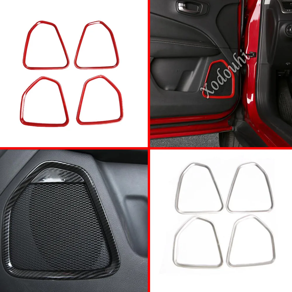 

Car Detector Stick ABS Inside Door Audio Speak Sound Cover Ring Trim Frame 4pcs For Jeep Compass 2017 2018 2019 2020 2021