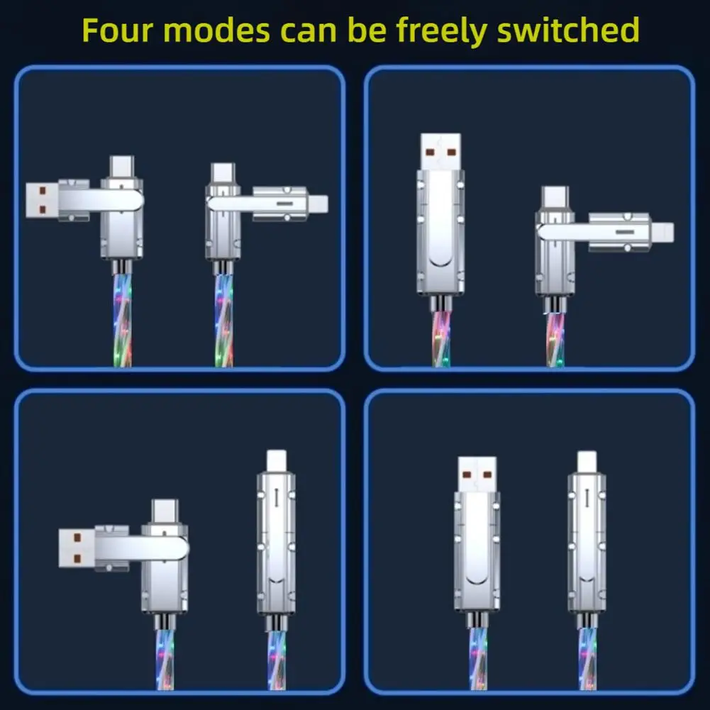 새로운 별이 빛나는 하늘 LED 여러 가지 빛깔의 고속 충전 케이블 100W LED USB 케이블 4 In 1 고속 충전 아연 합금 유형 C USB RGB 데이터 케이블