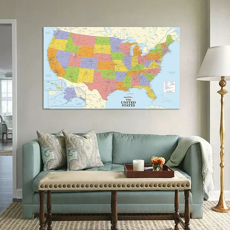 150*90cm Detailed Map Posters and Prints Study/Living Class Room Wall Art Pictures Non-woven Canvas Paintings Home Decoration
