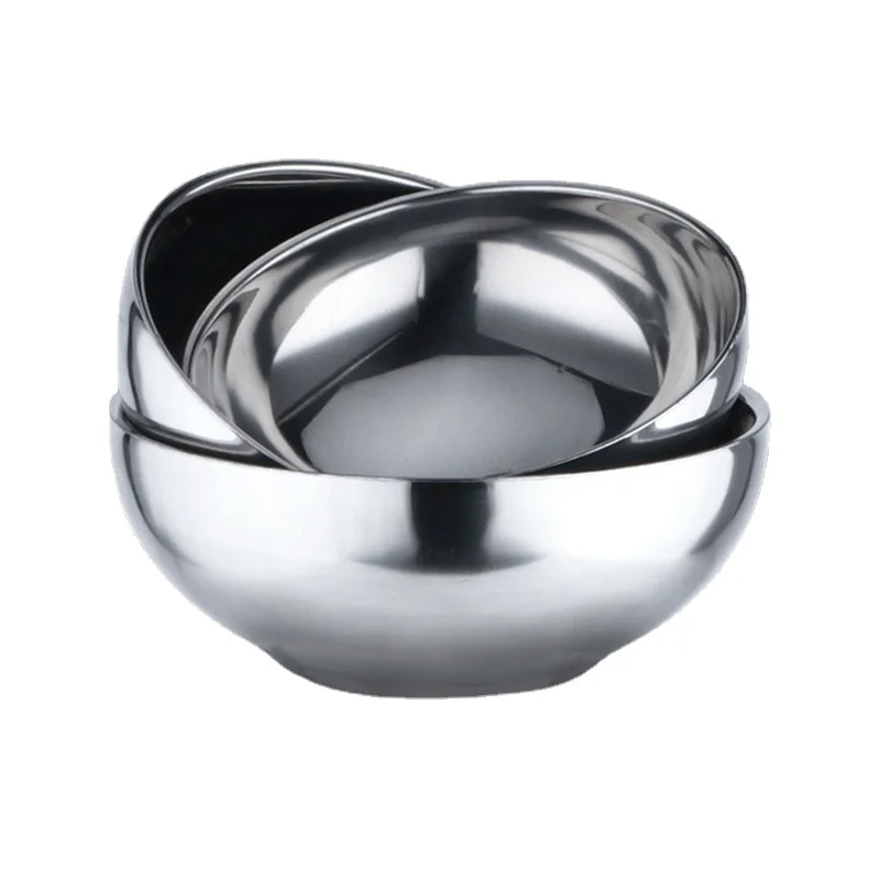 

6pcs Stainless steel thickened double-layer heat insulation bright bowl anti-scalding canteen multifunctional children's bowl