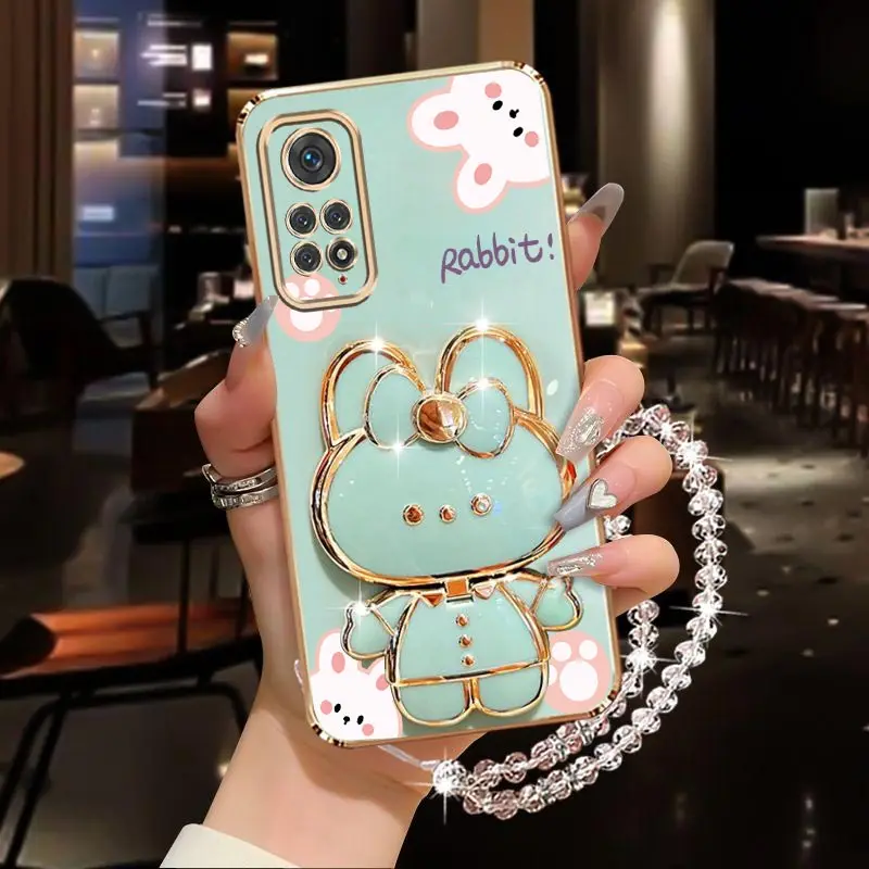 Diamond Wrist Strap Rabbit Phone Holder Case with Stand Cover