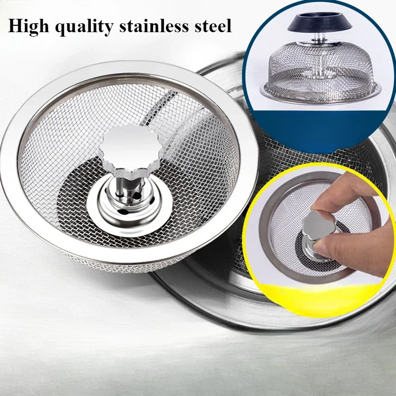 Kitchen Bathroom Sink Stainless Steel Filter Sewer Mesh Strainer Drain Basket Hole Hair Waste Filter