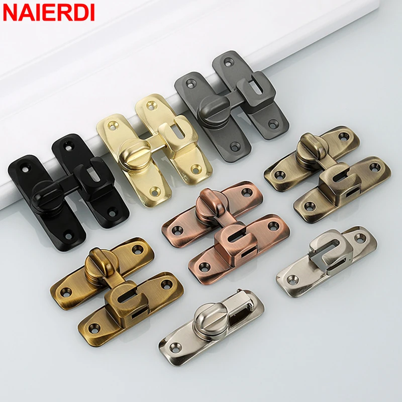 NAIERDI Door Hasp Latch 90/180 Degree Hasp Latches Sliding Door Chain Locks Security Hardware For Window Cabinet Hotel Home Window Door Locks