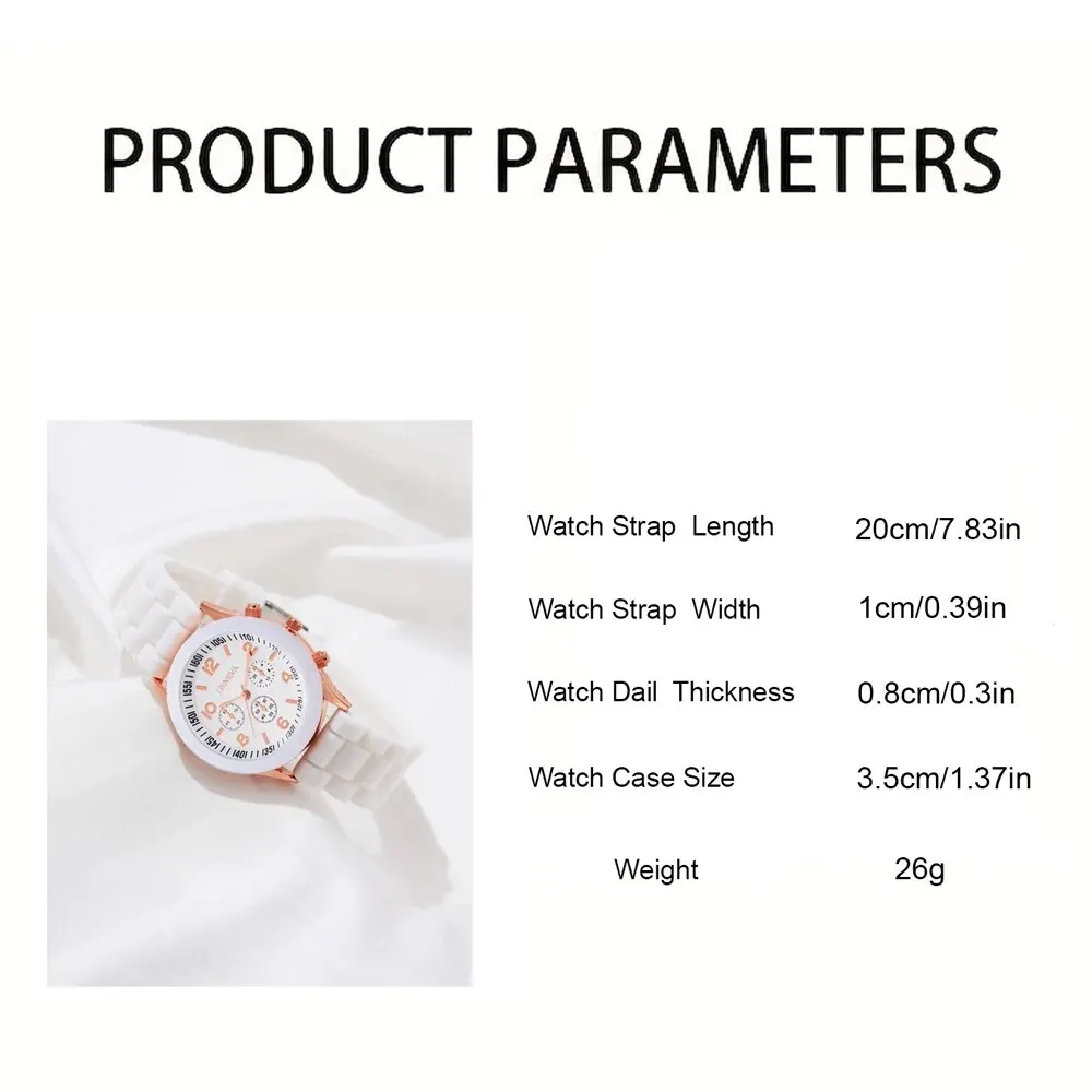 Women Watches Set 2PCS Fashion White Silicone Jelly Quartz Watch Ladies Dress Wristwatch Gifts for Girls Relogio Reloj Mujer 6
