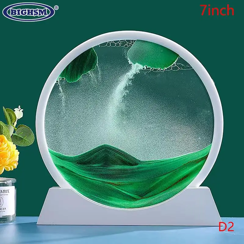 

3D Moving Sand Art Picture Round Glass Deep Sea Sandscape Hourglass Quicksand Craft Flowing Sand Painting Office Home Decor Gift