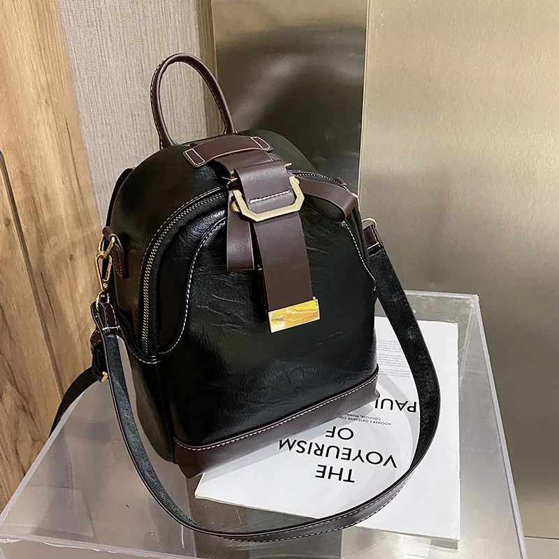 

New Fashion Women Leather Backpack Small PU School Bag Backpacks for Teenage Girls Vintage Double Shoulder Bags Mochila Feminina