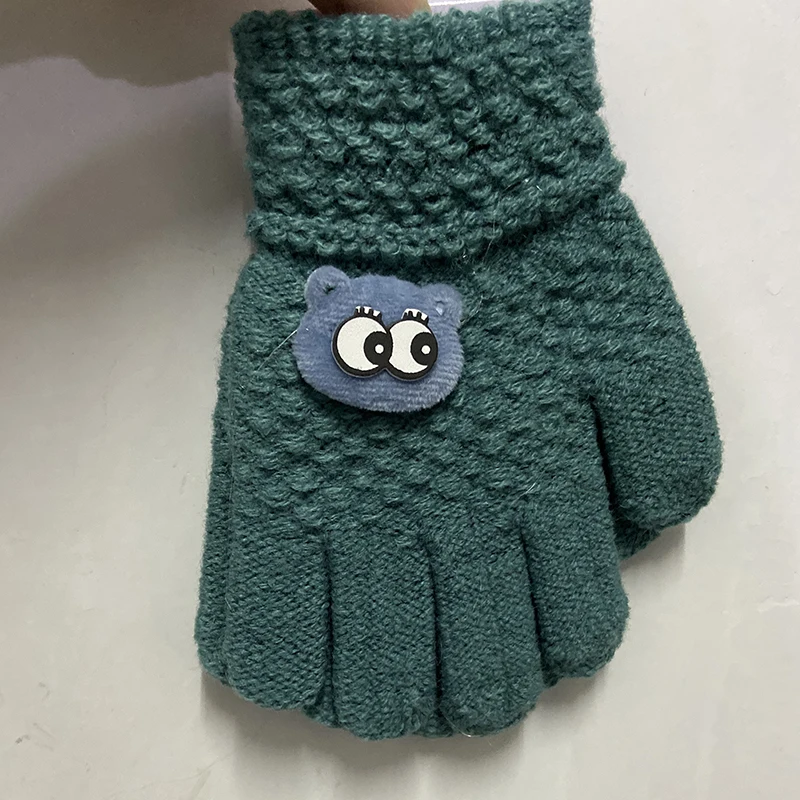 3-8 Years Kids Gloves Cartoon Bear Boys Girls Glove Winter Knitted Mitten Warm Thicken Mittens Velvet Thick Keep Finger Warm baby essential  Baby Accessories