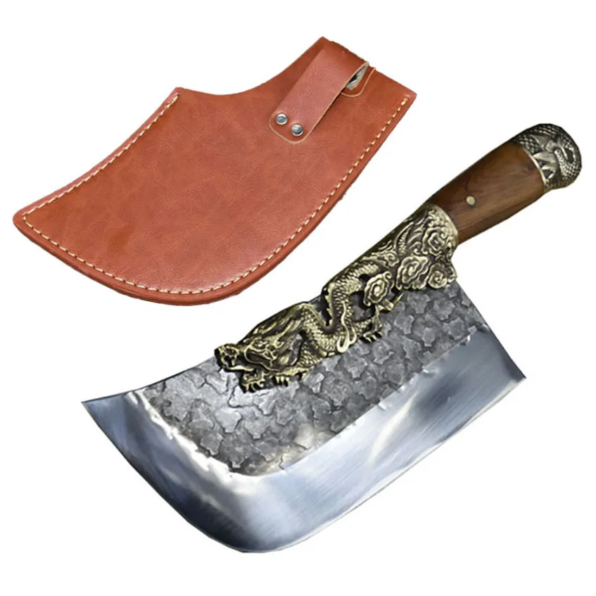 

8.5 Inch Chop Knife Machete Hunting Hatchet Handmade Longquan Kitchen Knives Big Bone Poultry Tools Copper Decor China Messer