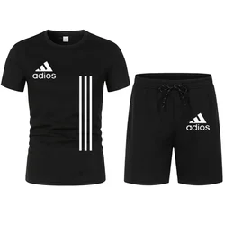 Men's T-shirt and short-sleeved fitness equipment, luxury sportswear, casual fashion, summer, 2 pieces
