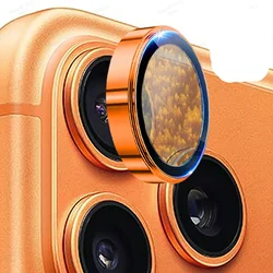 Enhanced 3D Metal Lens Protector Glass with Alloy Back Camera Ring Cover - iP 14ProMax(3PCS (Orange)