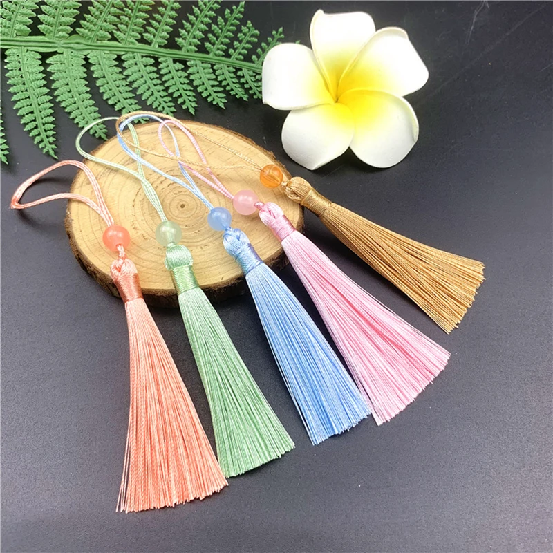 10pcs Tassels for Crafts Silky Handmade Soft Mini Tassels with Jade Beads DIY Jewelry Making Bookmarks Decor