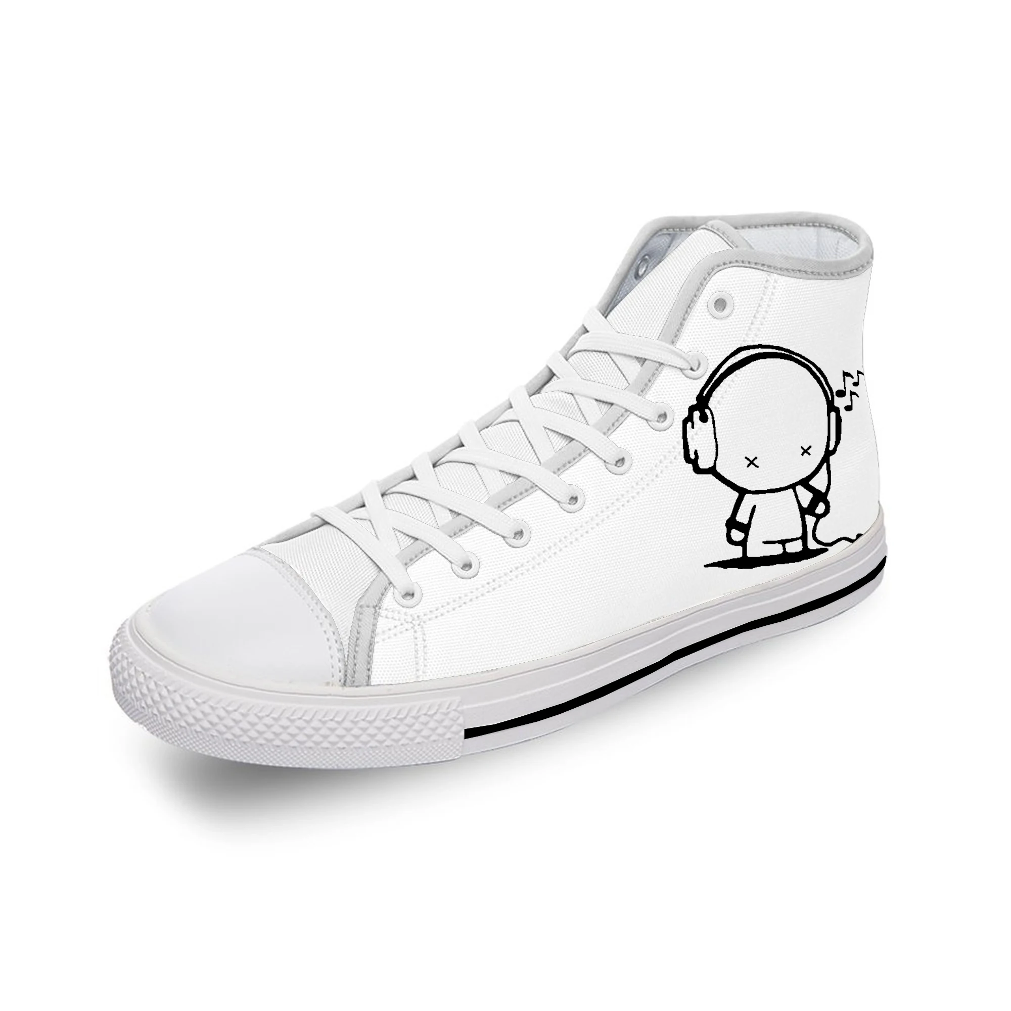 Headset Cartoon Music Rock Cool White Cloth Fashion 3D Print High Top Canvas Shoes Men Women Lightweight Breathable Sneakers thundercats anime cartoon fashion personality cool sport running shoes lightweight breathable 3d print men women mesh sneakers