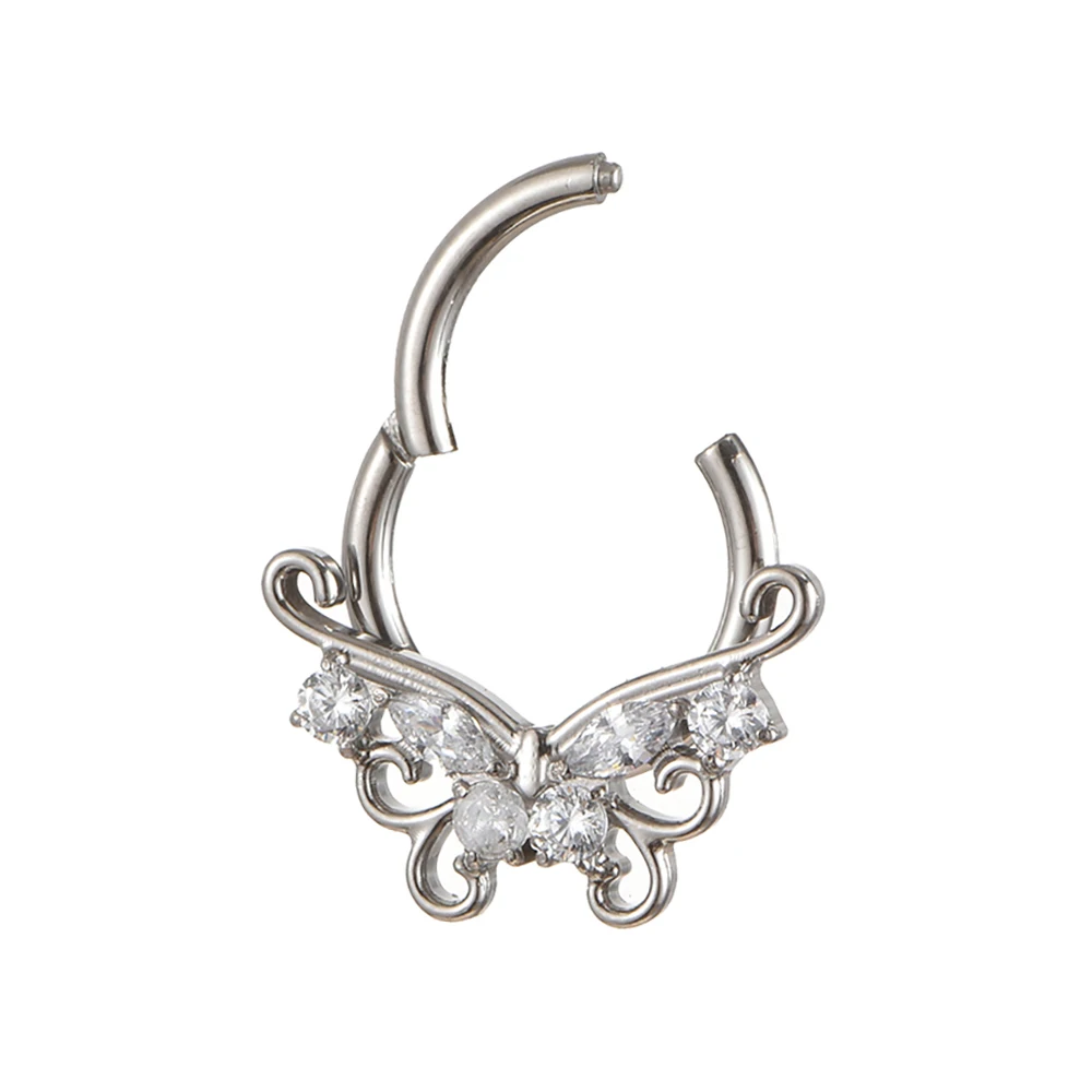 QM ASTM F136 Titanium Butterfly Hinged Clicker Ring Earring Body Piercing Jewelry