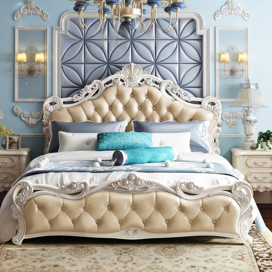 

Wood Luxury Kids Double Bed King High End Headboard Frame Double Bed Girl Sleeping Letti Matrimoniali Furniture For Bedroom