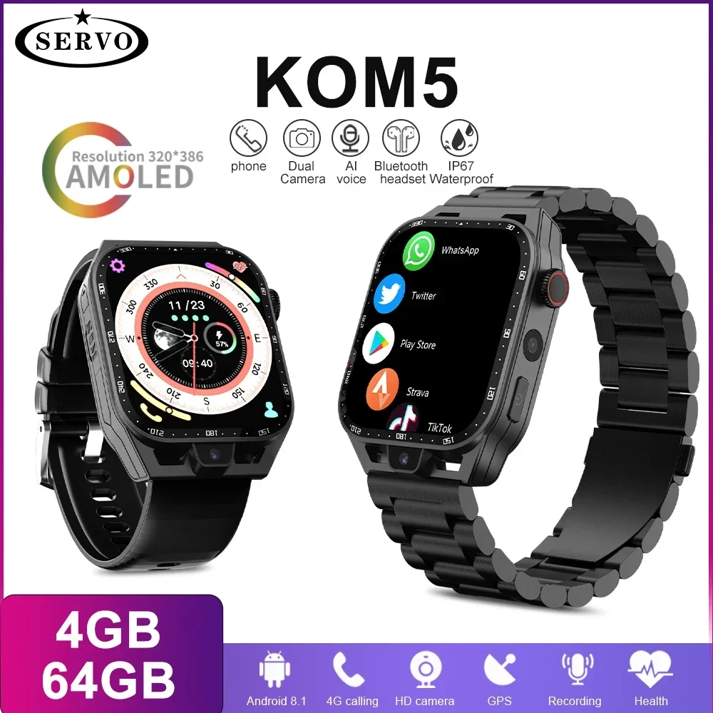 

Смарт-часы SERVO 4G 64G для мужчин Google Play Store GPS Bluetooth Wi-Fi Android SIM-карта приложение KOM5 Роскошные спортивные часы для фитнеса