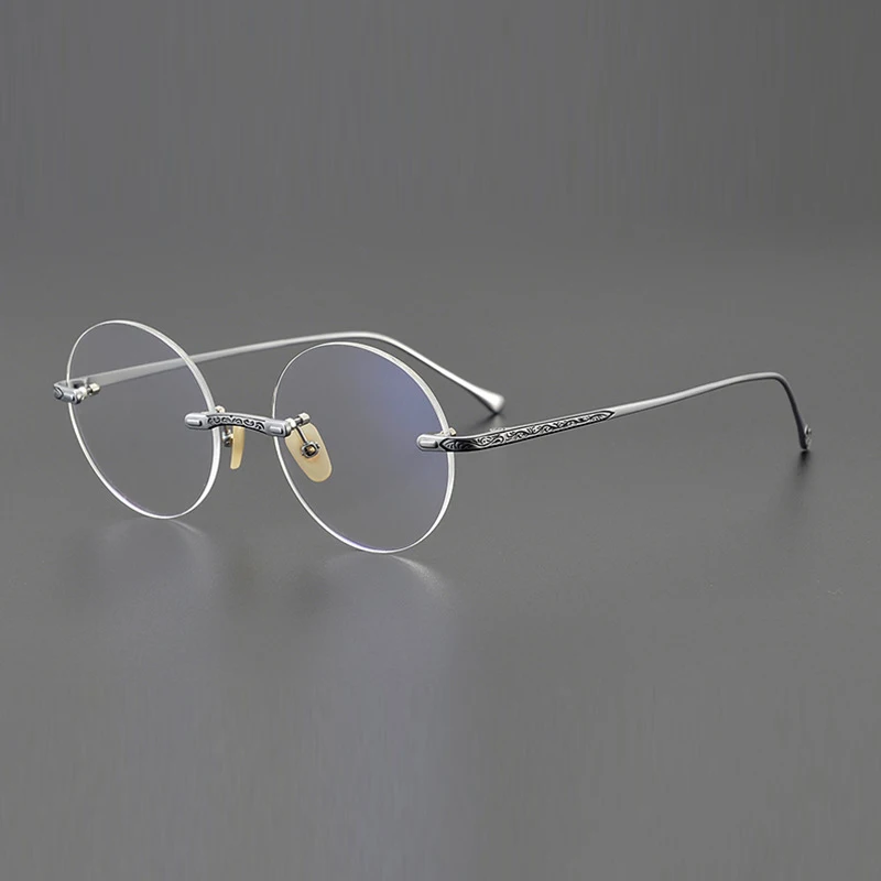 

Super light pure titanium rimless glasses frame Hand-carved myopia small round frame eyeglasses men Business women eyewear