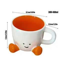 Ceramic Cup with Whimsical Feet Design - Cute Decorative Beverage Mug for Office and Kitchen Use (Orange)