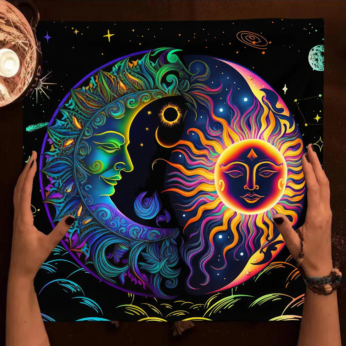 Mystical Colorful Sun and Moon Tarot Card Tablecloth Divination Altar Cloth Tarot Mat Witchcraft Astrology Oracle Cards Pads 2