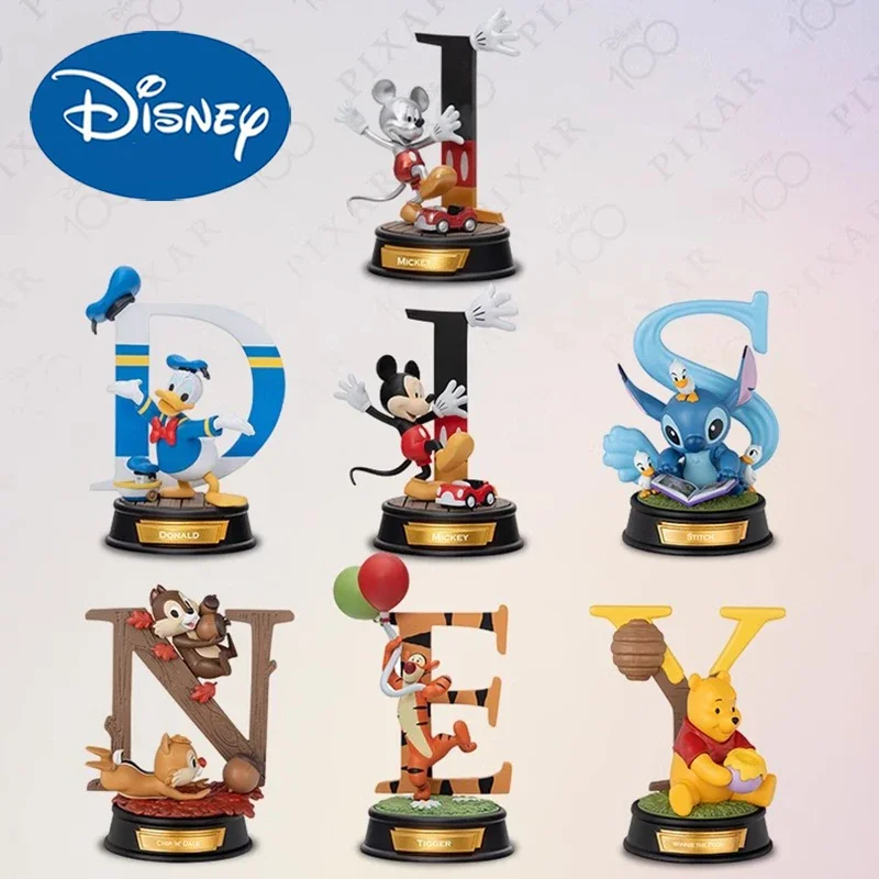 

Disney Donald Duck Mickey Mouse Stitch Chip&Dale Pooh Tigger Figure English Letters Action Figurine Anime Model Doll Xmas Gift