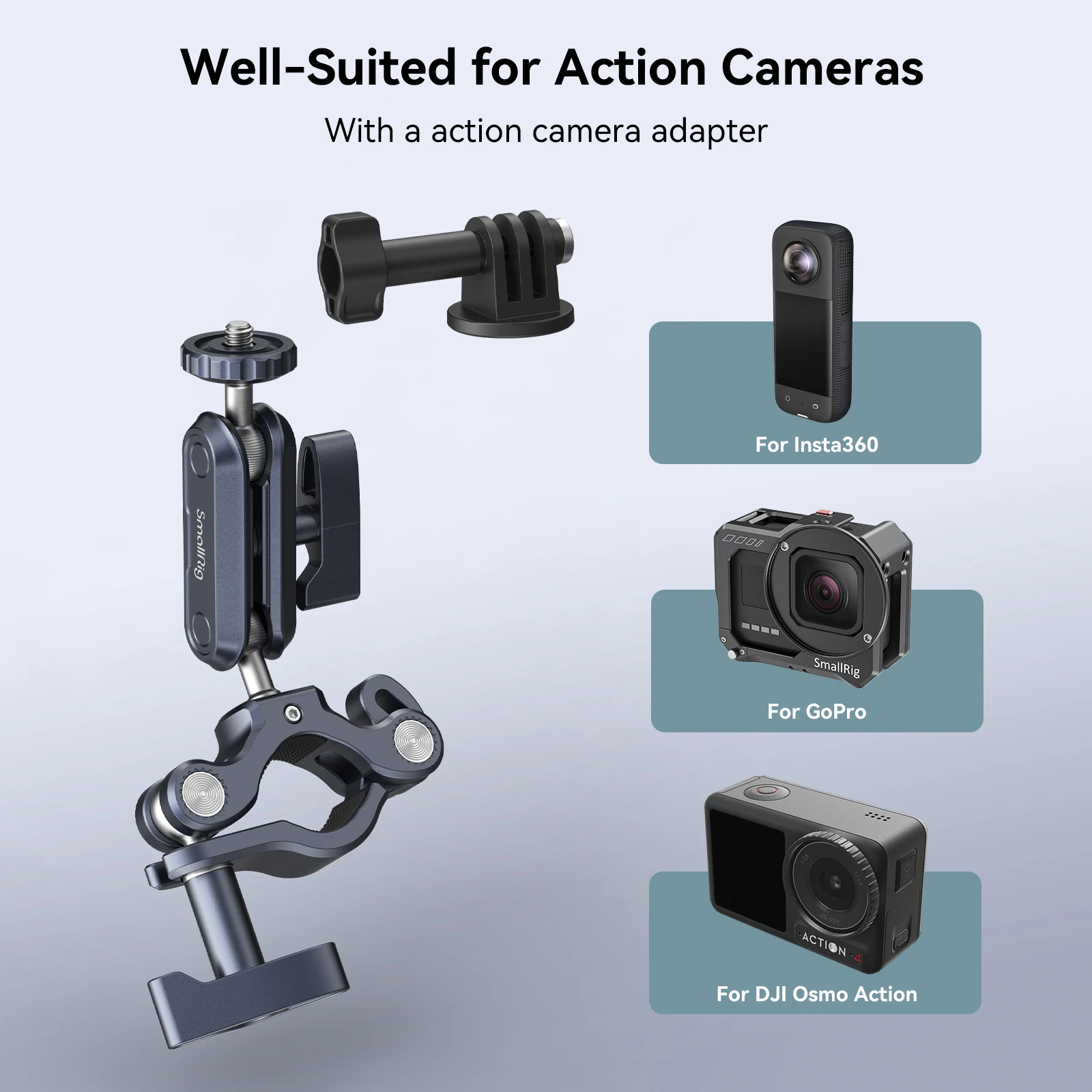 SMALLRIG Handlebar Mount Clamp voor Actiecamera's, Motorcycle Camera Mount voor GoPro voor DJI voor Insta 360, Max. Belasting 0,5 kg voor Fietsen/Motor - 4191 SMALLRIG Handlebar Mount Clamp voor Actiecamera's, Motorcycle Camera Mount voor GoPro voor DJI voor Insta 360, Max. Belasting 0,5 kg voor Fietsen/Motor - 4191