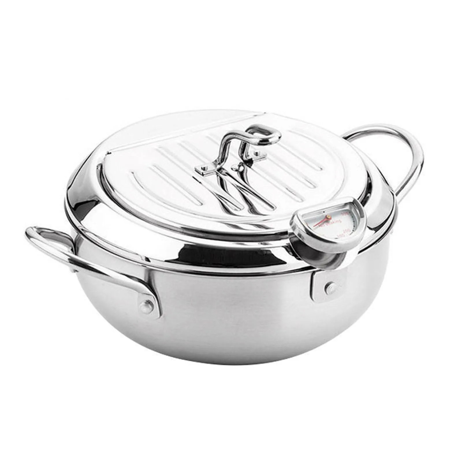 

Deep Frying Pot with a Thermometer and Filter Mesh 304 Stainless Steel Fryer Pan Deep Frying Pot Kitchen Supply