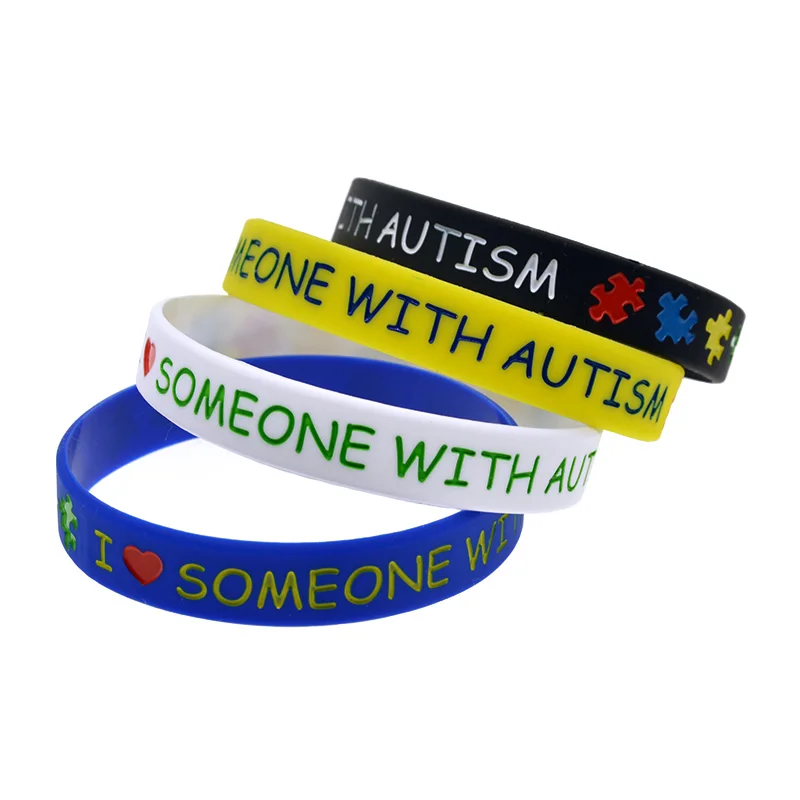 

50PCS I Love Someone with Autism Silicone Rubber Bracelet Multicolour Puzzle Logo