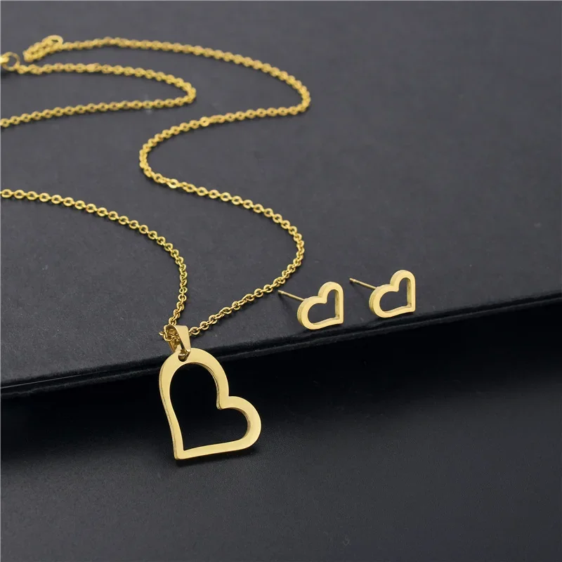 Jewelry Sets Jewelry Set Stainless Steel Heart Cross Pendant Charm Necklace & Earrings Hollow Chian Choker Jewelry Set For Women