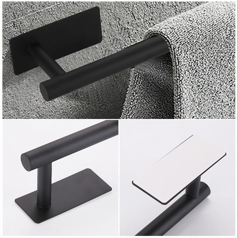 Stainless Steel No Drilling Bathroom Hardware Set Accessories Self-adhesive Toilet Paper Holder Towel Rack Hook Bathroom Kit