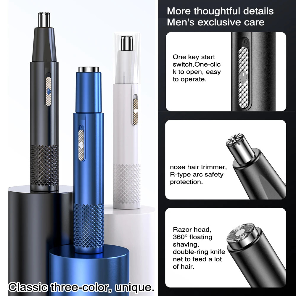 Electric rechargeable multi-kinetic two-in-one unisex fully automatic washable nose hair clipper trimmer