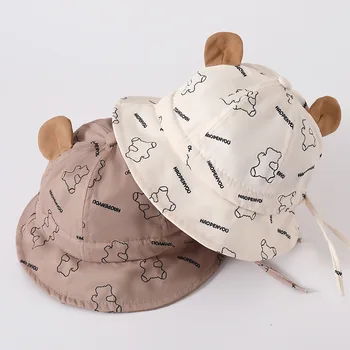 Cute Ears Baby Basin Hat Cartoon Bear Kids Fisherman Hats 6-36Month Children Outdoor Sunshade Visors Cotton Toddler Bucket Cap 1