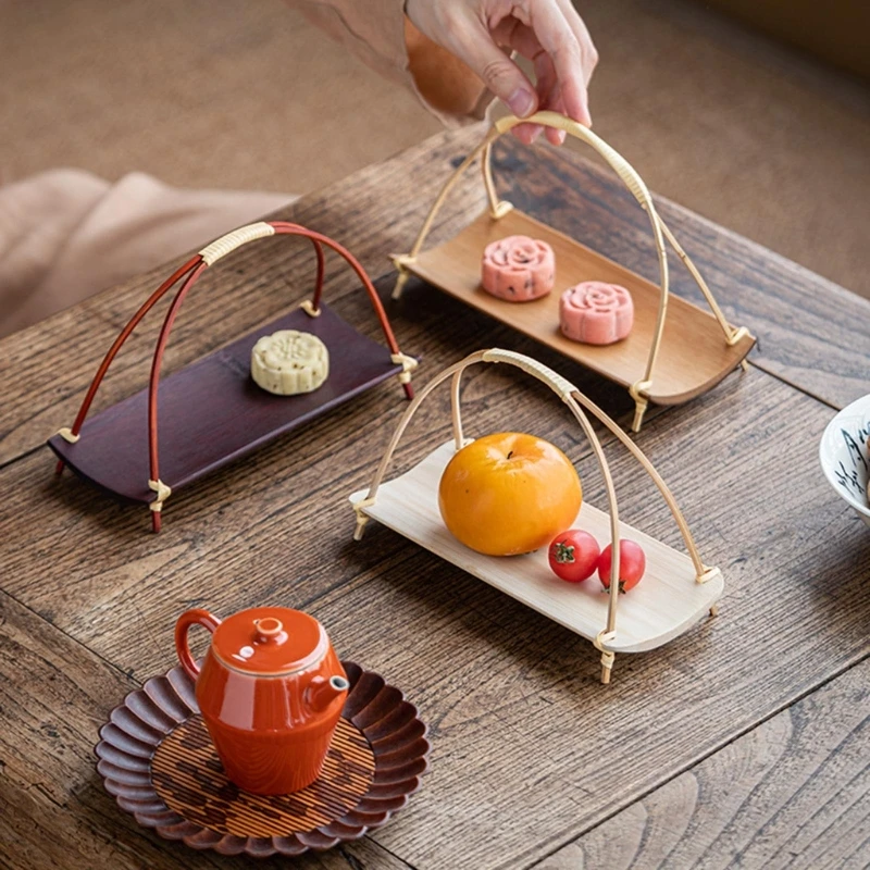 Compact Holder with Handle Small Tray Portable Tray Convenient Serving Basket Suitable for Tea Lovers 5
