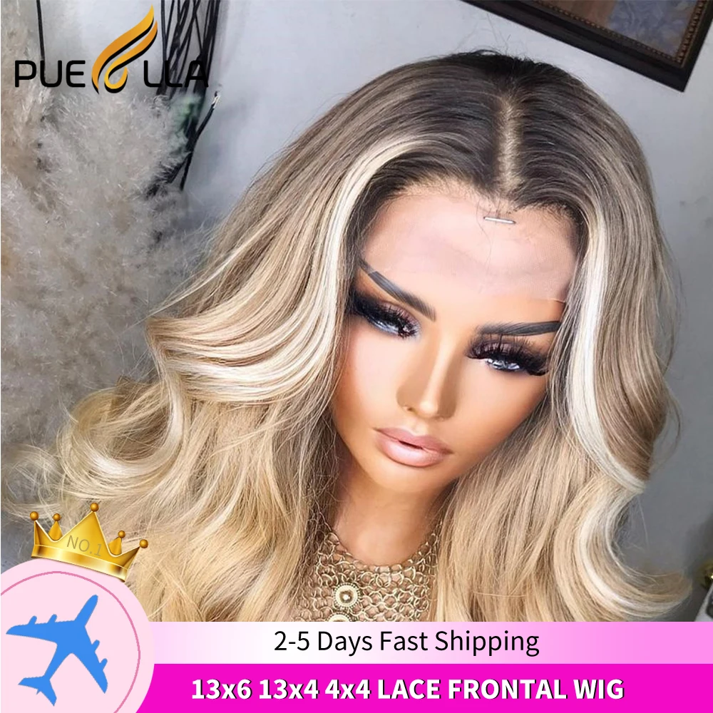 Transparent HD Lace 13x6 Frontal Wig Body Wave Blonde Ombre Wig Brazilian For Women Human Hair all for 1 real and free shipping