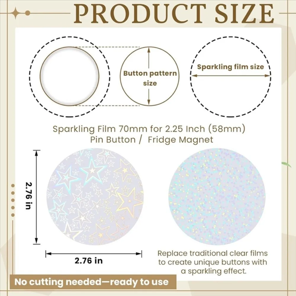 100Pcs Round Laser Film Badge Covers Star Pattern Multiple Styles Transparent Badge Film DIY Making PVC