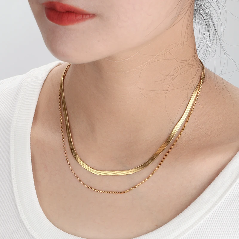 DOREMI Stainless Steel Gold Plated Herringbone Choker Necklace Gold Chain  Necklace Women Choker Necklace Flat Snake Chains - AliExpress