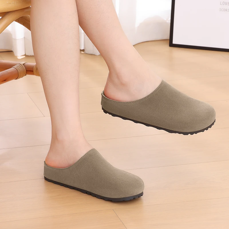 Comfortable Suede Mules For Women Flat Backless Slip On House Shoes_voghion.com