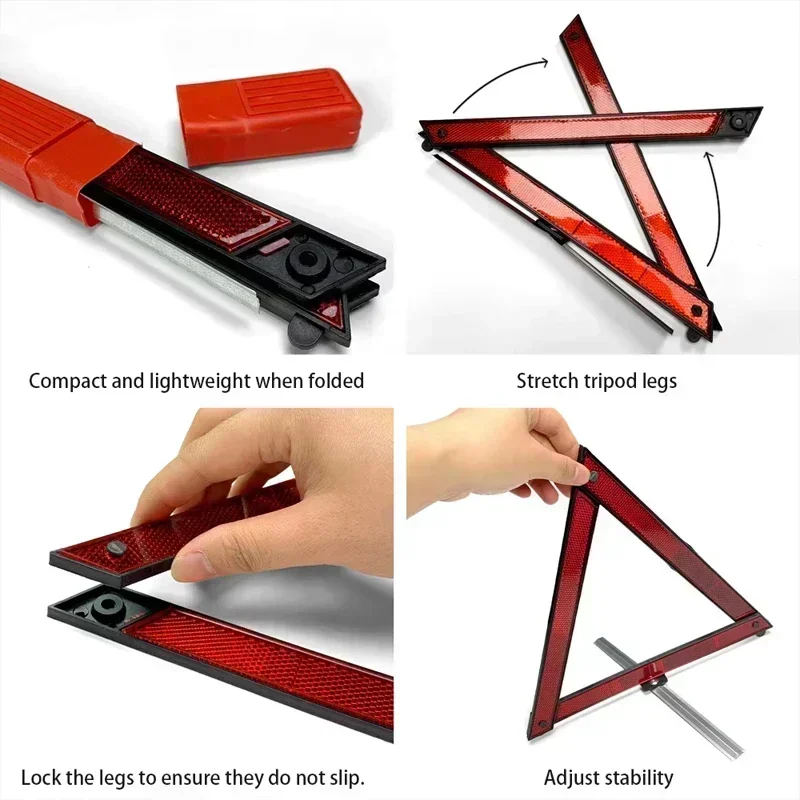 Triangle Reflective Warning Sign Foldable Red Car Hazard Breakdown Stand Emergency EU Portable Parking Rack Reflector