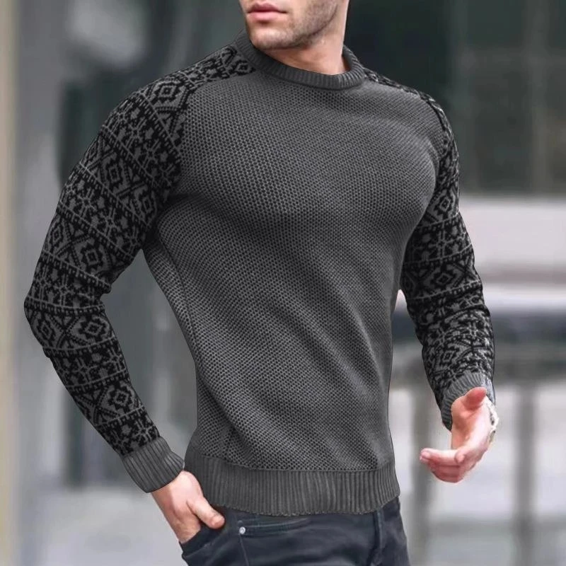 

Winter Men's Knitted Sweater European and American men's fashion waffle top knit long sleeve round neck slim multicolor pullover