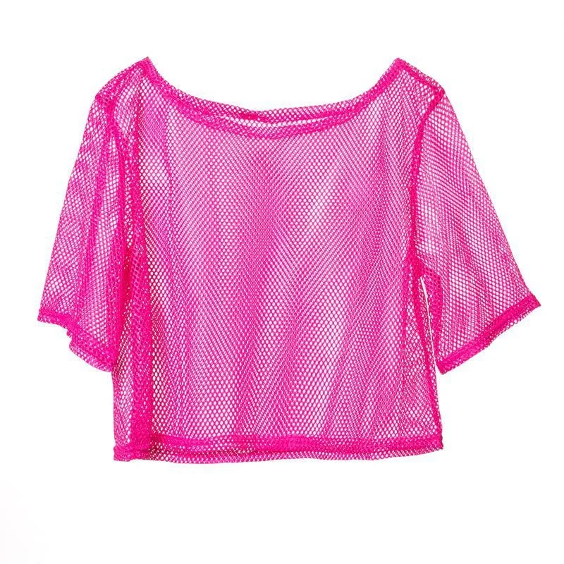 Women Neon 80s Dance Party Top Fishnet Mesh Shirt 1980s Party Costume 1