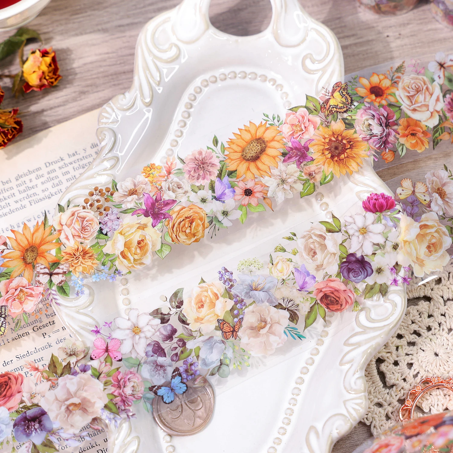 50mm*2m Flowers Tapes Roll PET Aesthetic Stationery DIY Scrapbooking Collage Junk Journal Craft Decor Tapes 5