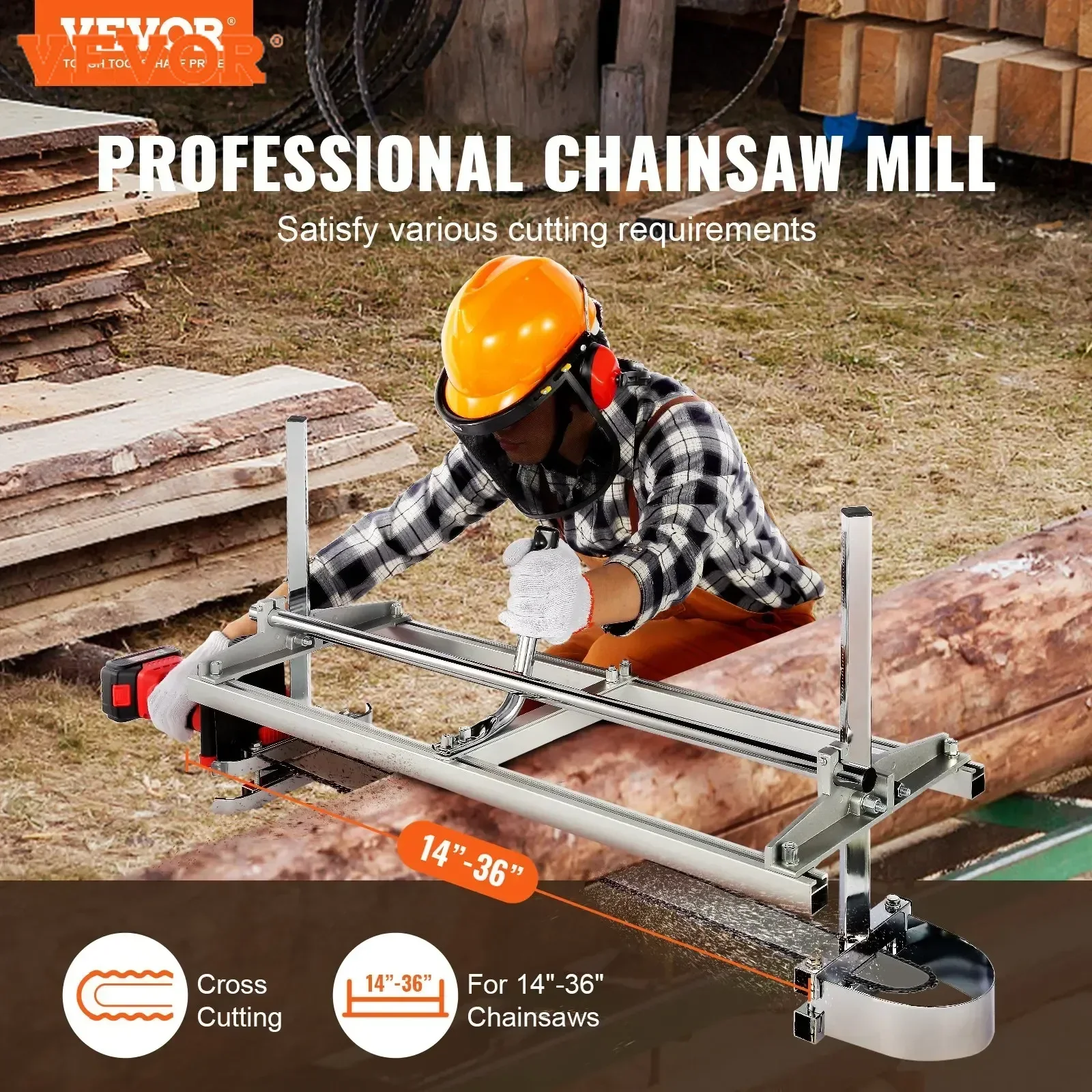 VEVOR Portable Sawmill 14"-36" Guide Bar Galvanized Steel Chainsaw Planking Wood Lumber Cross Cutting Saw Mill for Woodworkers 2