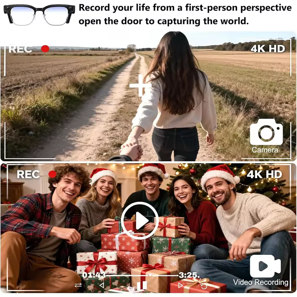 Nuovi Occhiali Intelligenti AI 2026 con Fotocamera HD 800W, Riconoscimento Foto, Registrazione Video, Traduzione, Chiamate, Occhiali da Sole Impermeabili per Uomo e Donna - immagine 4