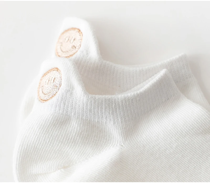 5 Paar süße weiße Socken für Damen, bestickt, kurze Söckchen, Kaffee, Kaninchen, Bär, Schleife, Liebesherz, Ausdruck, Baumwoll-Bootssocken – Detail 14